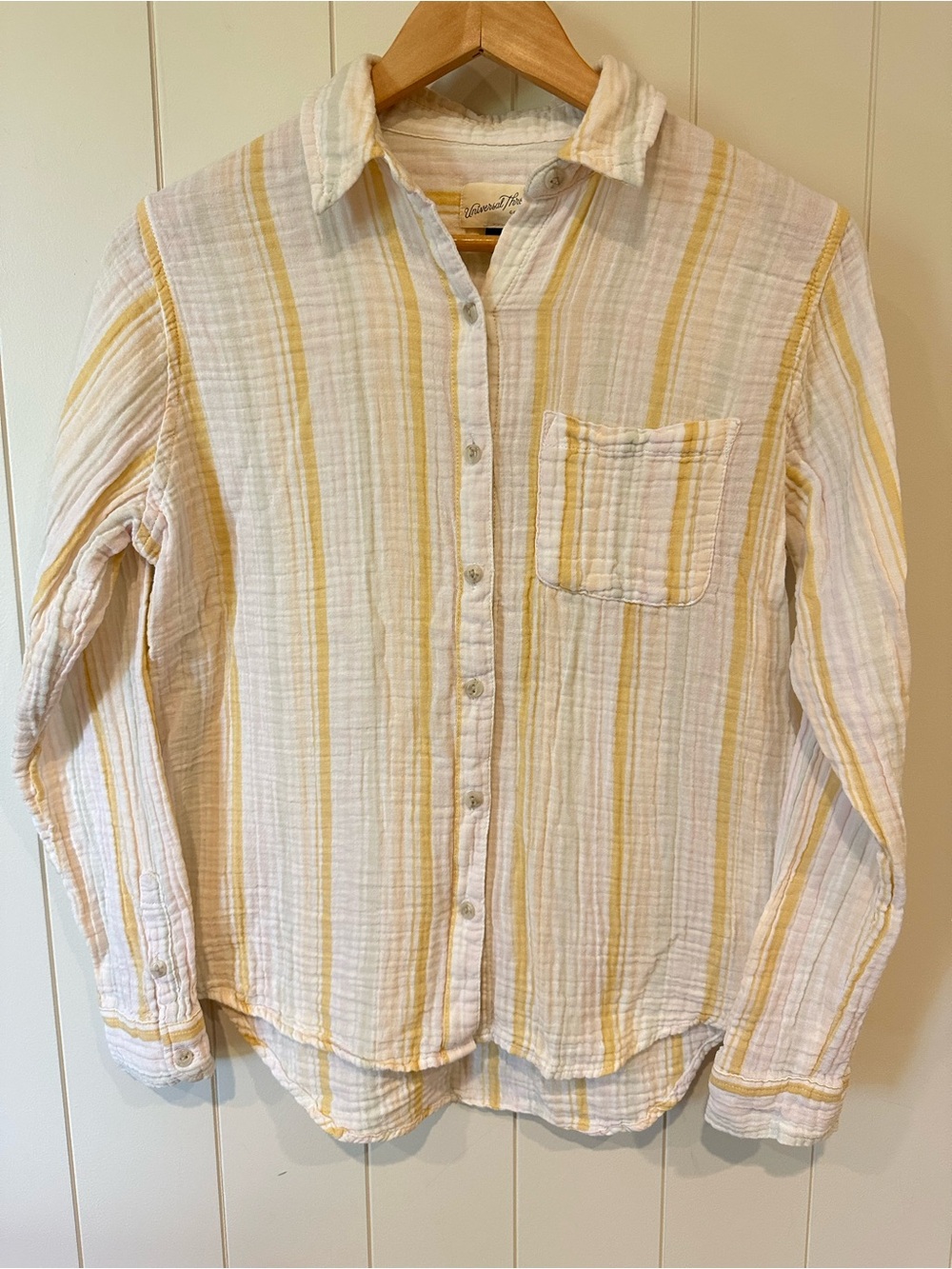 Universal Thread Striped Button‑Down Blouse Women’s XS White Yellow Pink Blue